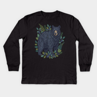 Black Bear with Wild Blueberries Kids Long Sleeve T-Shirt