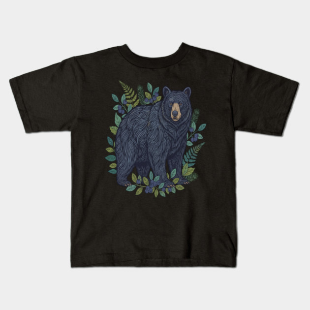 Black Bear with Wild Blueberries Kids T-Shirt by BirdsnStuff