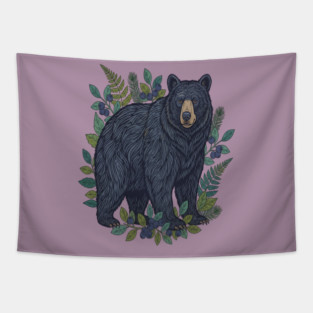 Black Bear with Wild Blueberries Tapestry