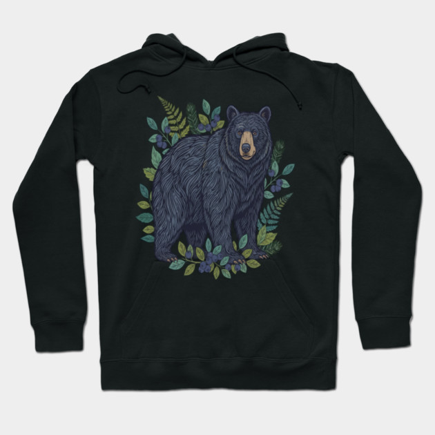 Black Bear with Wild Blueberries Hoodie by BirdsnStuff