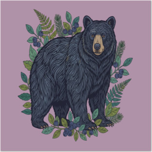 Black Bear with Wild Blueberries Posters and Art