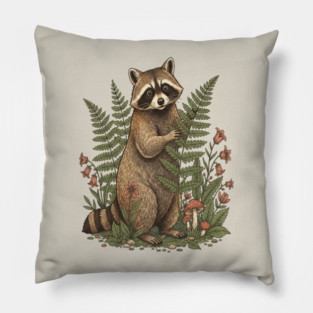 Raccoon in the Ferns Pillow