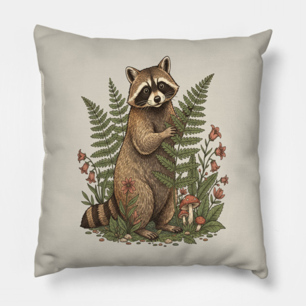 Raccoon in the Ferns Pillow by BirdsnStuff
