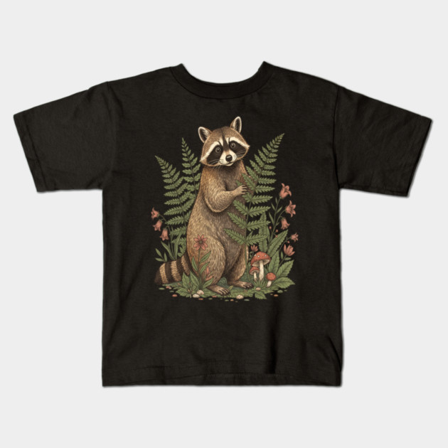 Raccoon in the Ferns Kids T-Shirt by BirdsnStuff