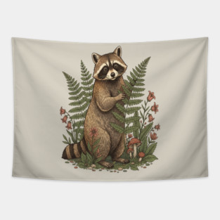 Raccoon in the Ferns Tapestry