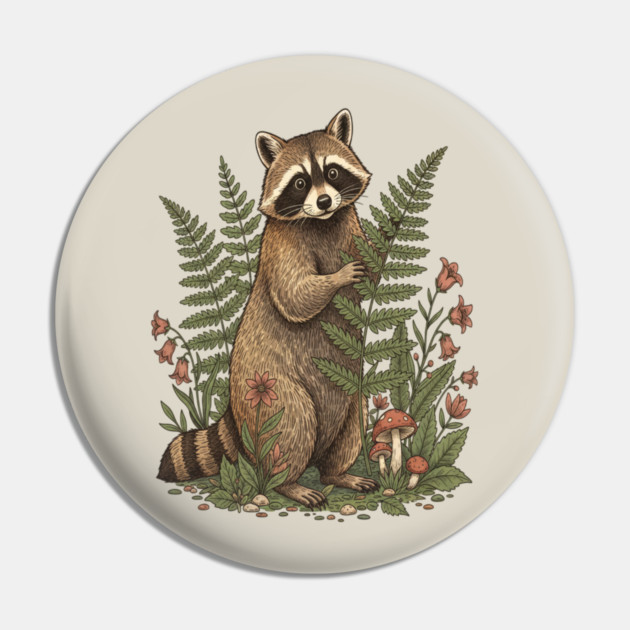 Raccoon in the Ferns Pin by BirdsnStuff
