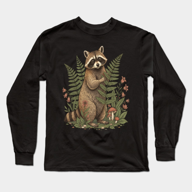 Raccoon in the Ferns Long Sleeve T-Shirt by BirdsnStuff