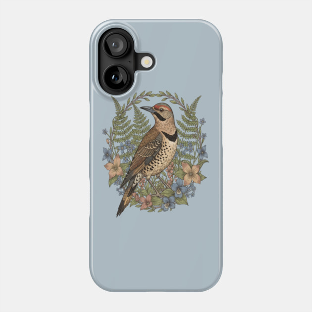 Vintage Northern Flicker Woodpecker with Wildflowers Phone Case by BirdsnStuff