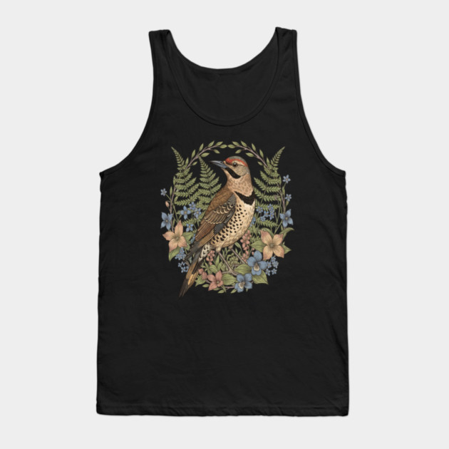 Vintage Northern Flicker Woodpecker with Wildflowers Tank Top by BirdsnStuff