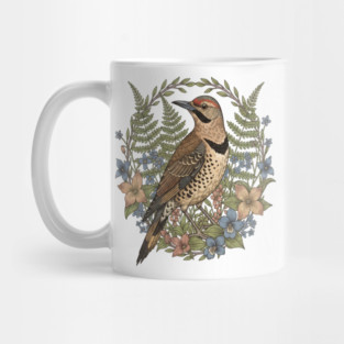 Vintage Northern Flicker Woodpecker with Wildflowers Mug