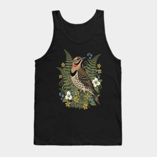 Vintage Northern Flicker Woodpecker and Ferns Tank Top