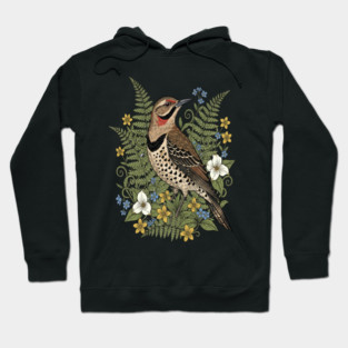 Vintage Northern Flicker Woodpecker and Ferns Hoodie