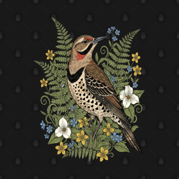 Vintage Northern Flicker Woodpecker and Ferns by BirdsnStuff