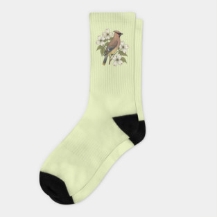 Cedar Waxwing Bird with Dogwood Flowers Socks