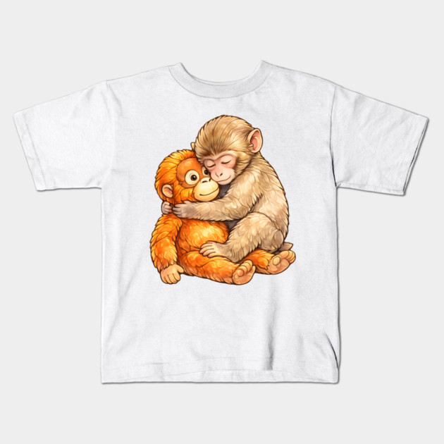Monkey Punch Baby Monkey Hug Mothers Day Animal Mom Kids T-Shirt by Hays Robert Print