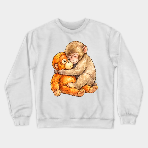 Monkey Punch Baby Monkey Hug Mothers Day Animal Mom Crewneck Sweatshirt by Hays Robert Print