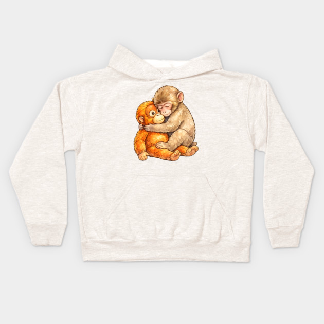 Monkey Punch Baby Monkey Hug Mothers Day Animal Mom Kids Hoodie by Hays Robert Print