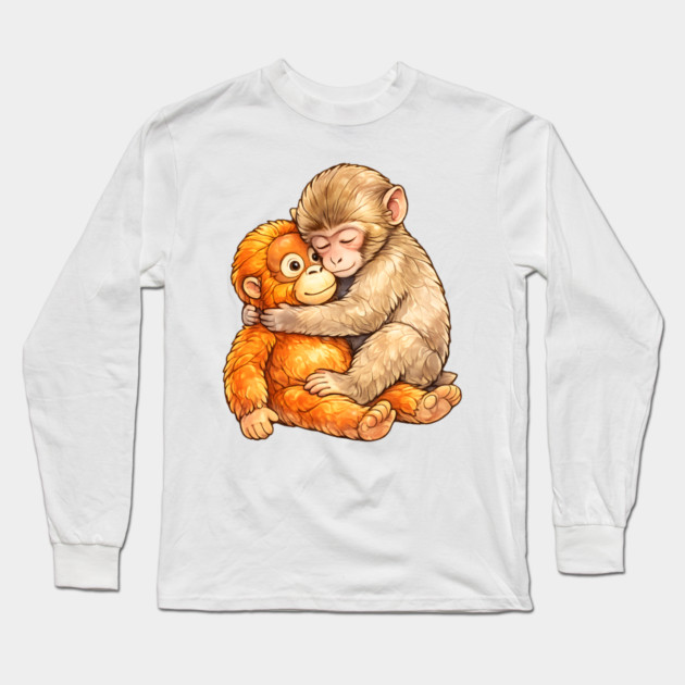 Monkey Punch Baby Monkey Hug Mothers Day Animal Mom Long Sleeve T-Shirt by Hays Robert Print