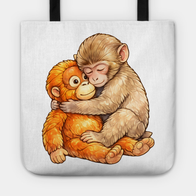 Monkey Punch Baby Monkey Hug Mothers Day Animal Mom Tote by Hays Robert Print