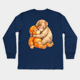 Monkey Punch Baby Monkey Hug Mothers Day Animal Mom Kids Long Sleeve T-Shirt