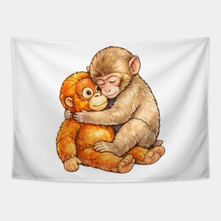 Monkey Punch Baby Monkey Hug Mothers Day Animal Mom Tapestry