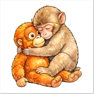 Monkey Punch Baby Monkey Hug Mothers Day Animal Mom Posters and Art