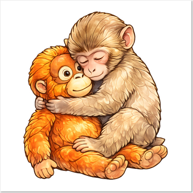 Monkey Punch Baby Monkey Hug Mothers Day Animal Mom Wall Art by Hays Robert Print