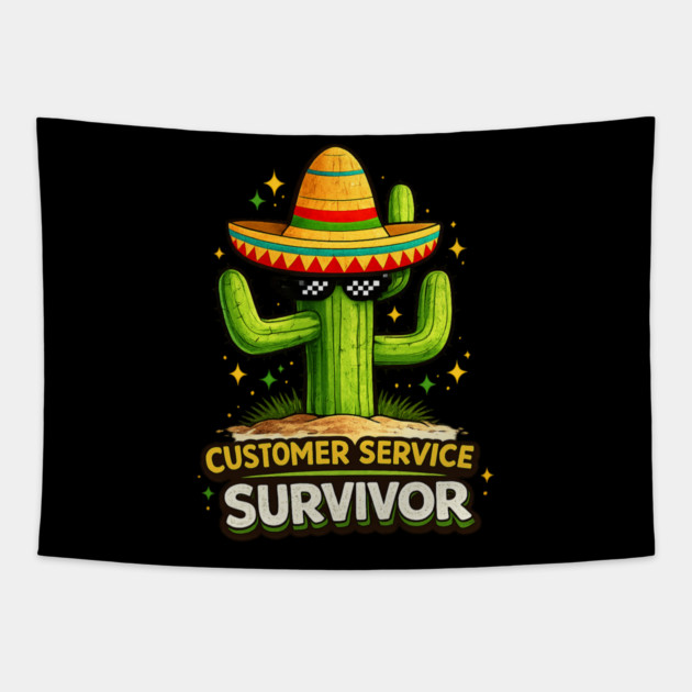 Customer Service Survivor Funny Old Man T-Shirt Tapestry by Youssef's Store 31
