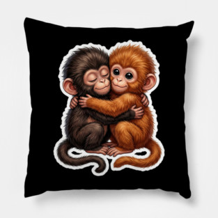 Baby Monkeys Hugging Cute Friends Animal Lovers Pillow