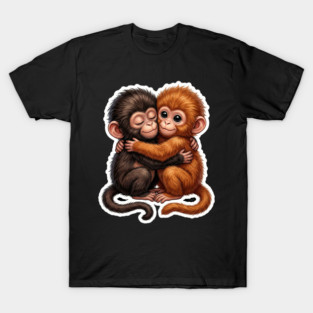 Baby Monkeys Hugging Cute Friends Animal Lovers T-Shirt