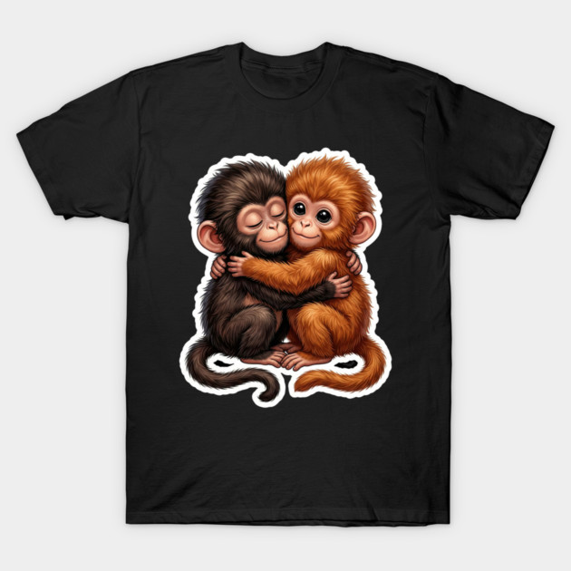 Baby Monkeys Hugging Cute Friends Animal Lovers T-Shirt by ArtistTee ⭐⭐⭐⭐⭐