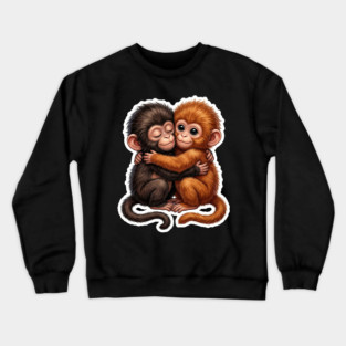 Baby Monkeys Hugging Cute Friends Animal Lovers Crewneck Sweatshirt