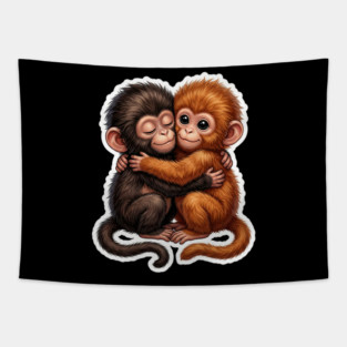 Baby Monkeys Hugging Cute Friends Animal Lovers Tapestry