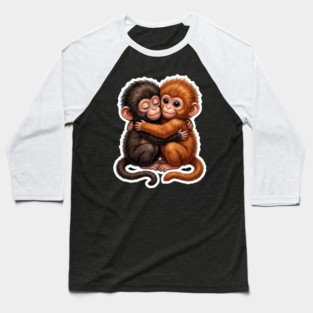 Baby Monkeys Hugging Cute Friends Animal Lovers Baseball T-Shirt
