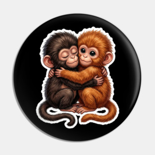 Baby Monkeys Hugging Cute Friends Animal Lovers Pin