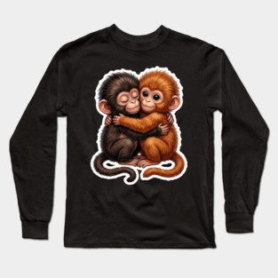 Baby Monkeys Hugging Cute Friends Animal Lovers Long Sleeve T-Shirt
