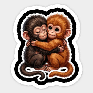Baby Monkeys Hugging Cute Friends Animal Lovers Sticker