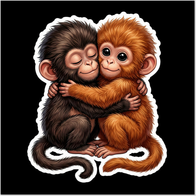 Baby Monkeys Hugging Cute Friends Animal Lovers Wall Art by ArtistTee ⭐⭐⭐⭐⭐