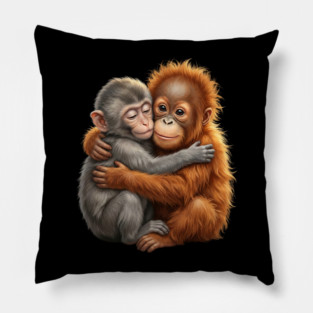 Cute Baby Monkey Hugging Orangutan Primates Love Pillow