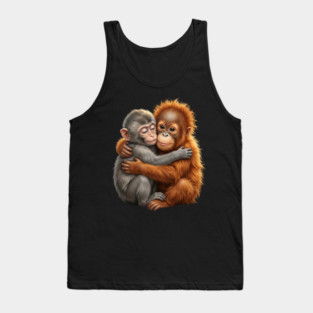 Cute Baby Monkey Hugging Orangutan Primates Love Tank Top