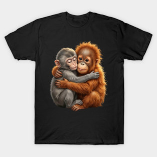 Cute Baby Monkey Hugging Orangutan Primates Love T-Shirt