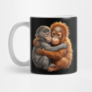 Cute Baby Monkey Hugging Orangutan Primates Love Mug