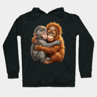 Cute Baby Monkey Hugging Orangutan Primates Love Hoodie