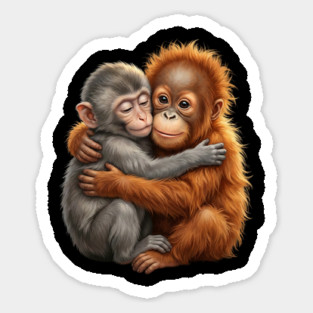 Cute Baby Monkey Hugging Orangutan Primates Love Magnet