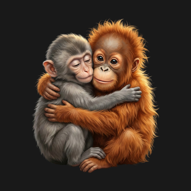 Cute Baby Monkey Hugging Orangutan Primates Love by ArtistTee ⭐⭐⭐⭐⭐