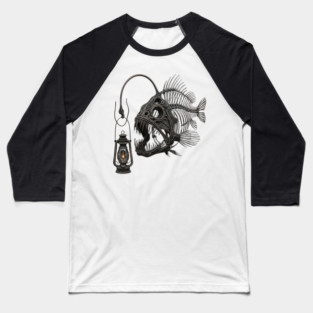 Anglerfish Skeleton Deep Sea Lantern Marine Biology Gothic Baseball T-Shirt