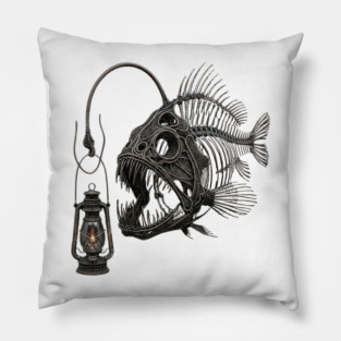 Anglerfish Skeleton Deep Sea Lantern Marine Biology Gothic Pillow
