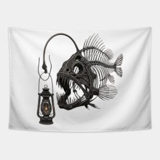 Anglerfish Skeleton Deep Sea Lantern Marine Biology Gothic Tapestry