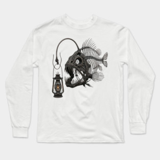 Anglerfish Skeleton Deep Sea Lantern Marine Biology Gothic Long Sleeve T-Shirt