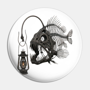 Anglerfish Skeleton Deep Sea Lantern Marine Biology Gothic Pin